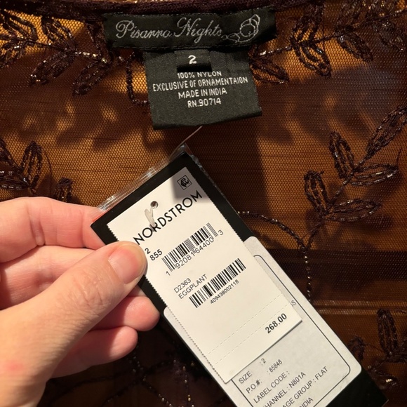 Pisarro Nights Beaded Mesh Gown with Jacket in Eggplant Size 2 NWT - Picture 8 of 10